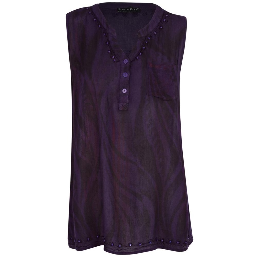 Greater Good Sleeveless Purple Sheer Rayon Top